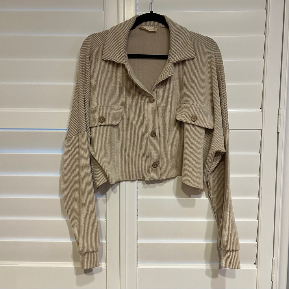 Altar’d State Thermal Collared Top Cream Tan Size Medium